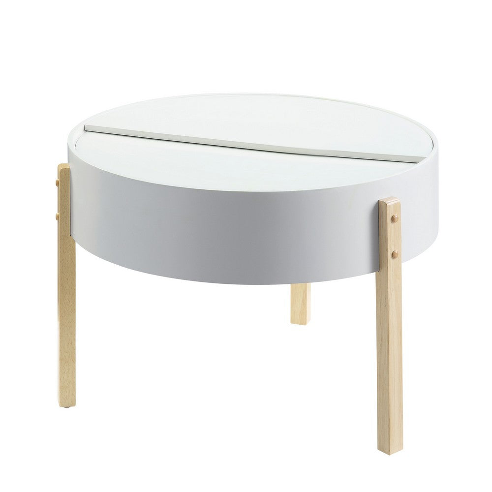 Round Wooden Coffee Table with Hidden Storage, White and Brown - BM211089