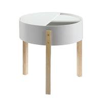 Round Wooden End Table with Hidden Storage, White and Brown - BM211090