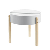 Round Wooden End Table with Hidden Storage, White and Brown - BM211090