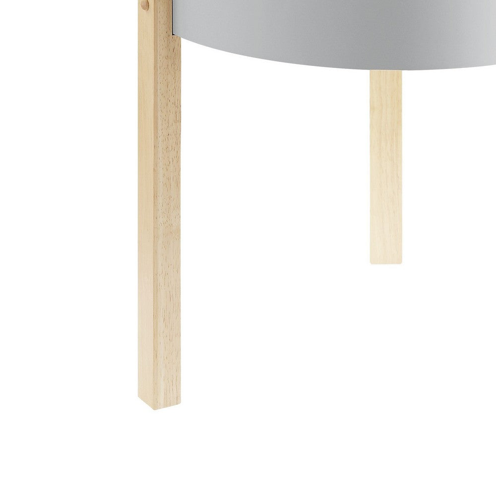 Round Wooden End Table with Hidden Storage, White and Brown - BM211090