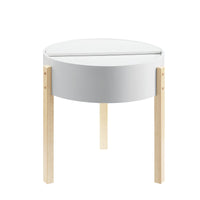 Round Wooden End Table with Hidden Storage, White and Brown - BM211090
