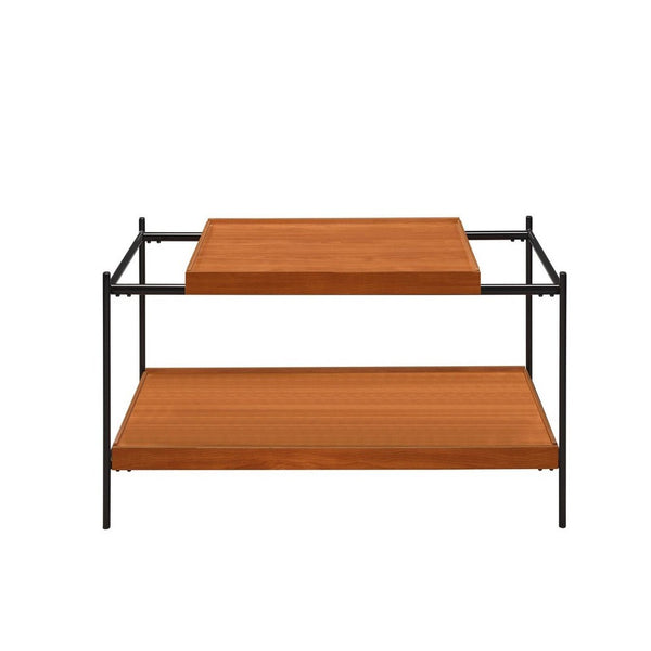 Rectangular Wooden Top Metal Frame Coffee Table, Oak Brown and Black - BM211097