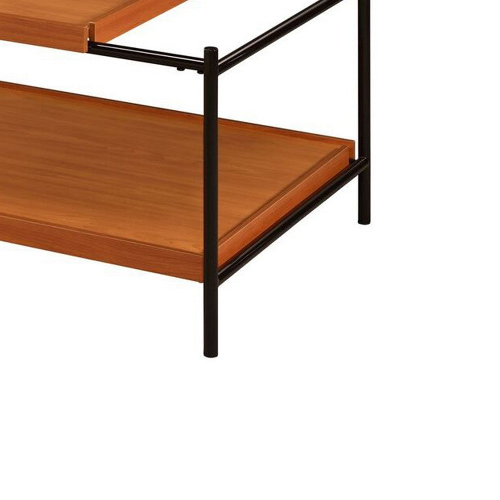 Rectangular Wooden Top Metal Frame Coffee Table, Oak Brown and Black - BM211097