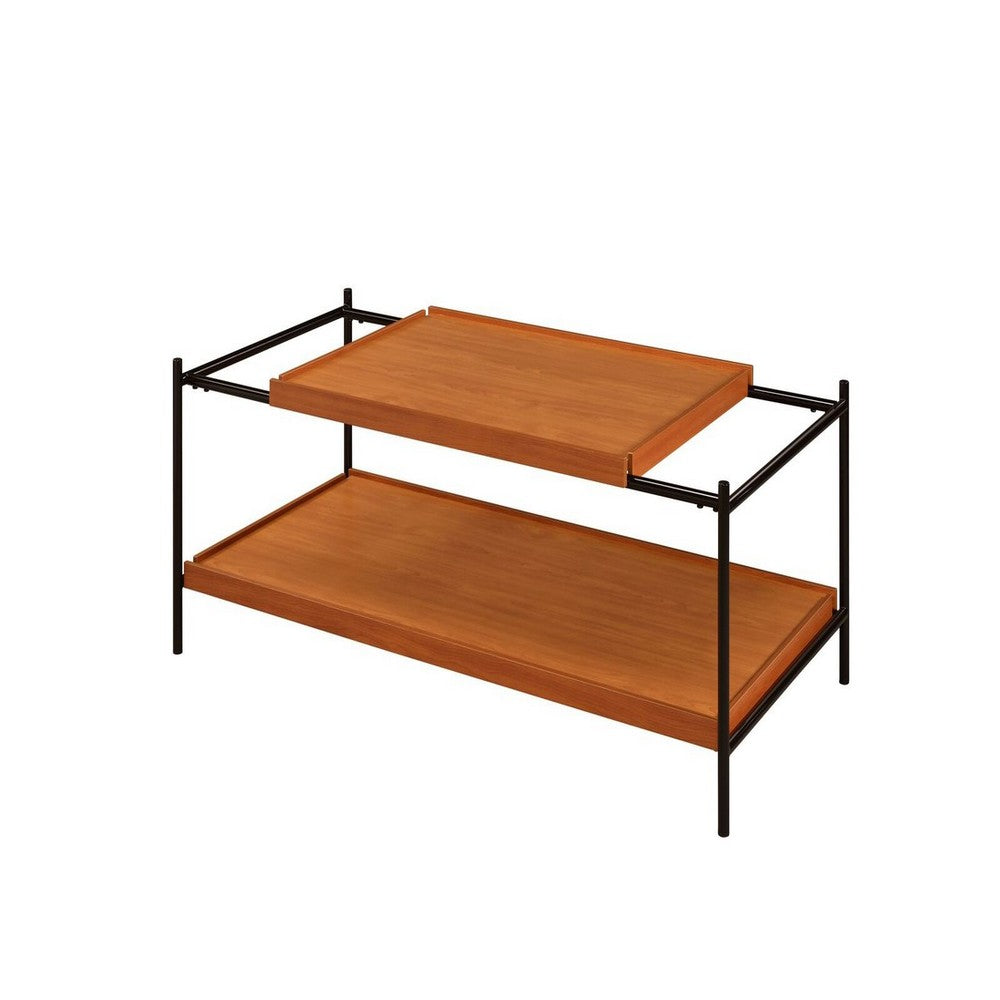Rectangular Wooden Top Metal Frame Coffee Table, Oak Brown and Black - BM211097