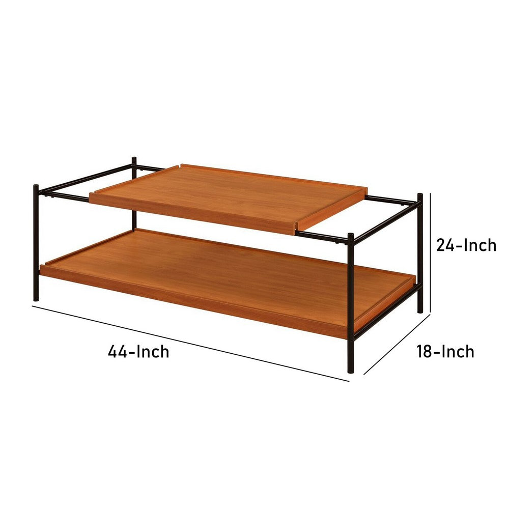 Rectangular Wooden Top Metal Frame Coffee Table, Oak Brown and Black - BM211097