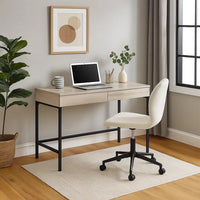 Wooden Desk with 2 Drawers and Metal Frame in Washed White and Black - BM211102