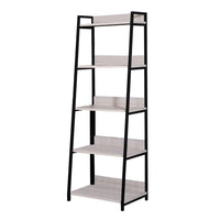 Wooden Bookshelf with 5 Open Compartments, Washed White and Black - BM211104