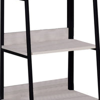 Wooden Bookshelf with 5 Open Compartments, Washed White and Black - BM211104