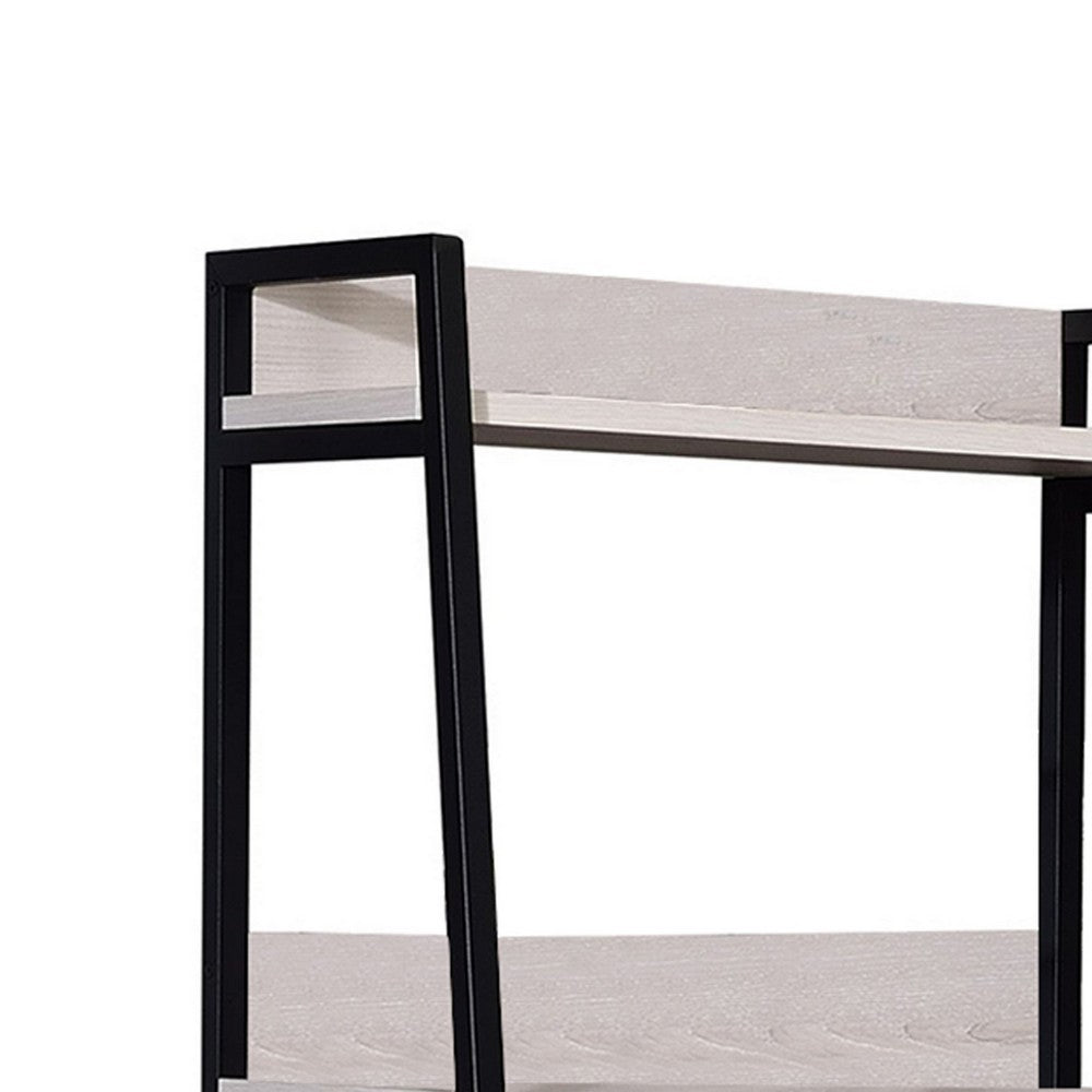 Wooden Frame Bookshelf with 5 Open Compartments, Washed White and Black - BM211105