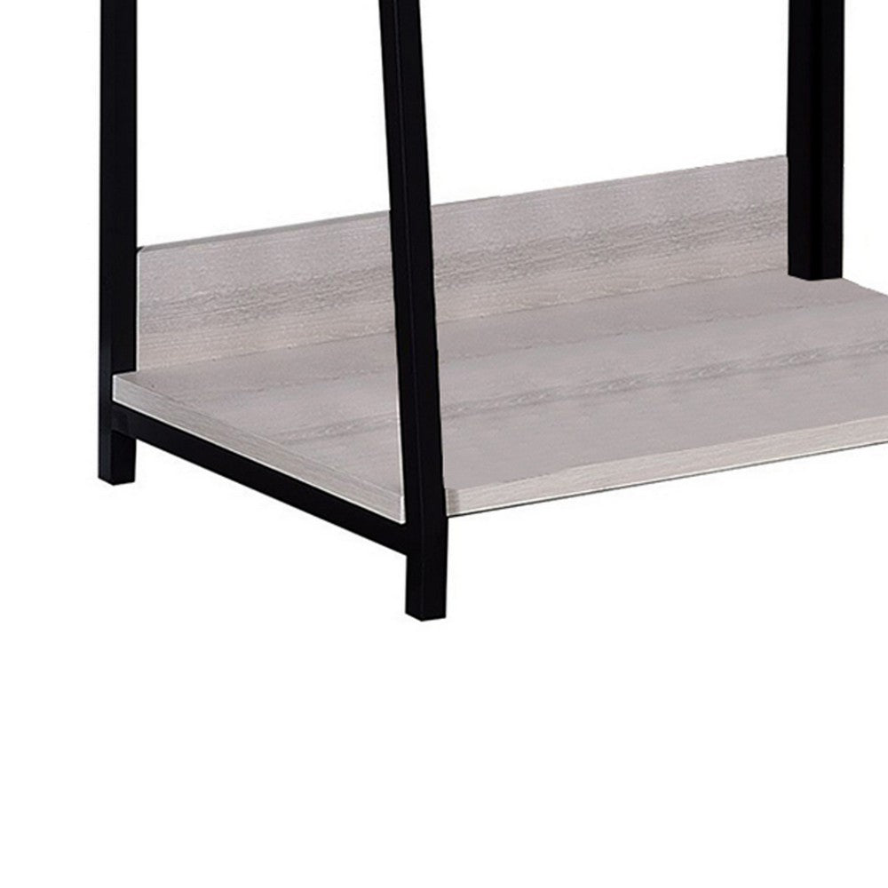 Wooden Frame Bookshelf with 5 Open Compartments, Washed White and Black - BM211105