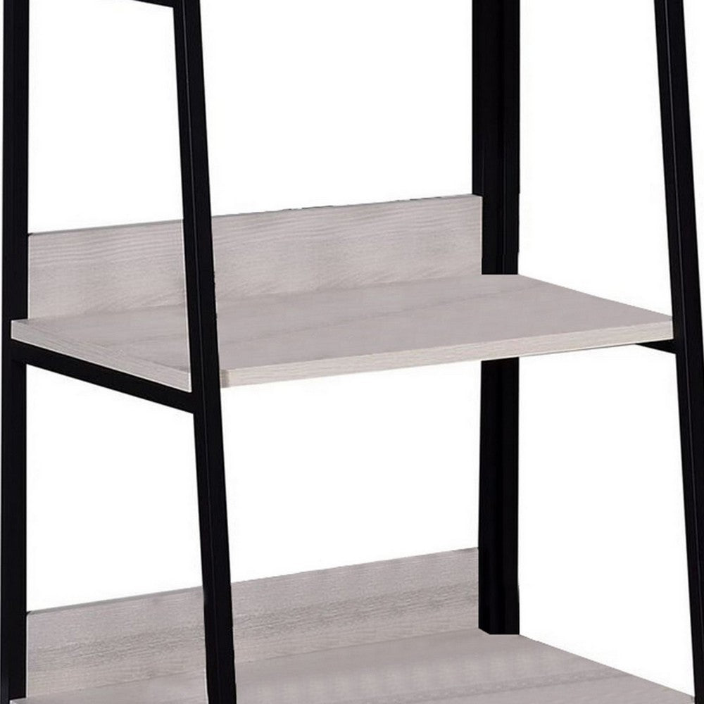 Wooden Frame Bookshelf with 5 Open Compartments, Washed White and Black - BM211105