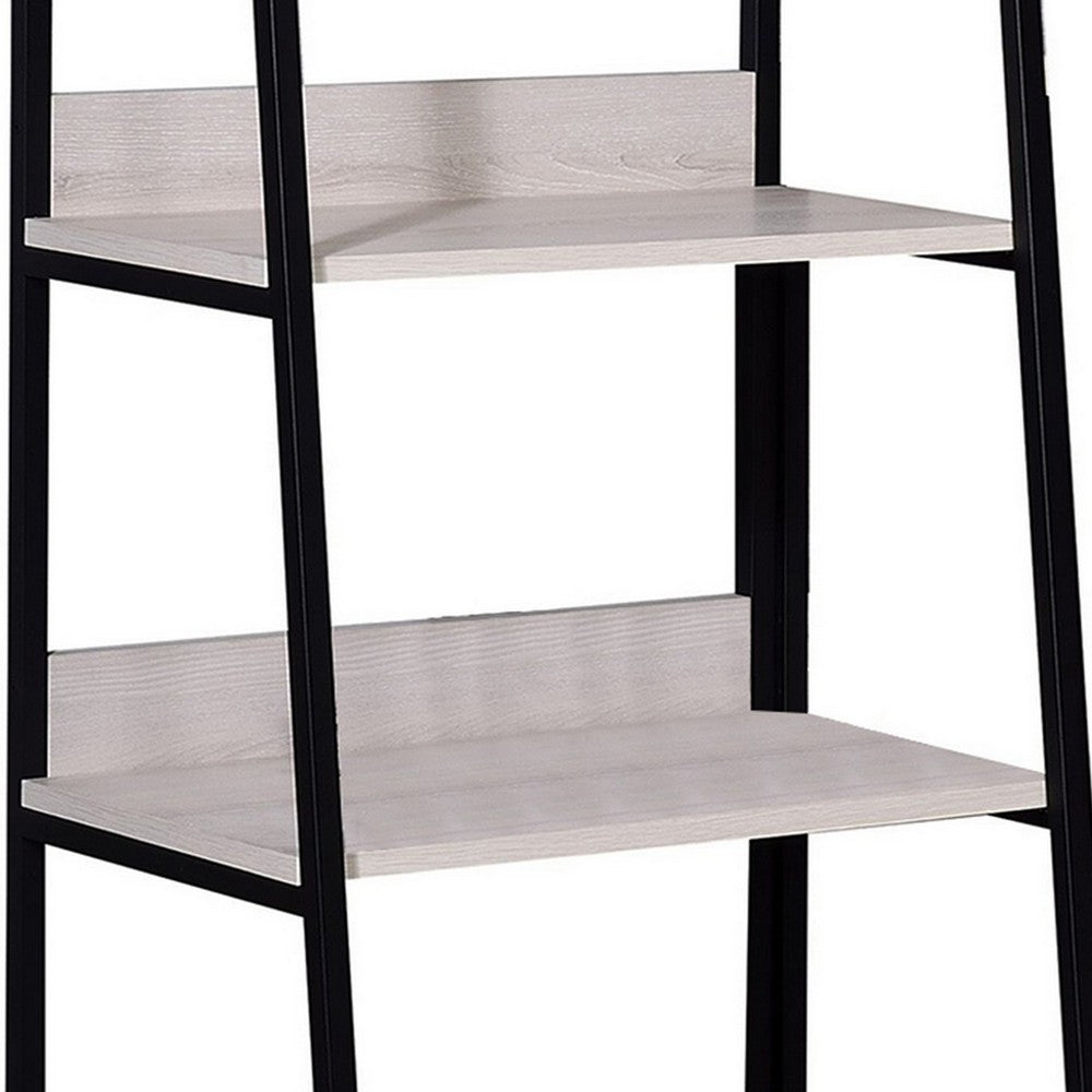 Wooden Frame Bookshelf with 5 Open Compartments, Washed White and Black - BM211105