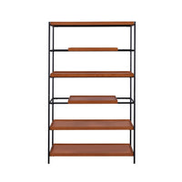 5 Tier Wooden Bookshelf with Open Metal Frame, Oak Brown and Black - BM211106