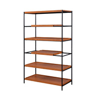 5 Tier Wooden Bookshelf with Open Metal Frame, Oak Brown and Black - BM211106
