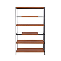 5 Tier Wooden Bookshelf with Open Metal Frame, Oak Brown and Black - BM211106