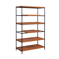 5 Tier Wooden Bookshelf with Open Metal Frame, Oak Brown and Black - BM211106