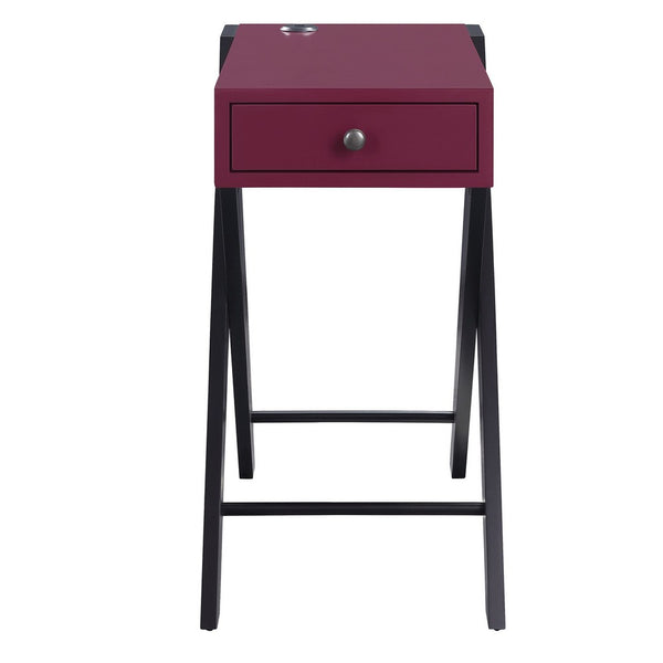 Wooden Frame Side Table with X Shaped Legs and 1 Drawer, Purple and Black - BM211109