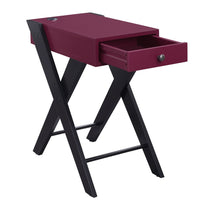Wooden Frame Side Table with X Shaped Legs and 1 Drawer, Purple and Black - BM211109