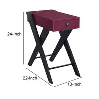 Wooden Frame Side Table with X Shaped Legs and 1 Drawer, Purple and Black - BM211109