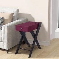 Wooden Frame Side Table with X Shaped Legs and 1 Drawer, Purple and Black - BM211109
