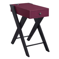 Wooden Frame Side Table with X Shaped Legs and 1 Drawer, Purple and Black - BM211109