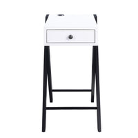 Wooden Frame Side Table with X Shaped Legs and 1 Drawer, White and Black - BM211110