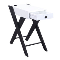 Wooden Frame Side Table with X Shaped Legs and 1 Drawer, White and Black - BM211110
