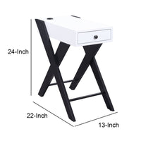 Wooden Frame Side Table with X Shaped Legs and 1 Drawer, White and Black - BM211110