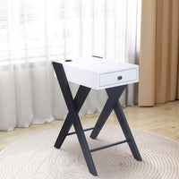 Wooden Frame Side Table with X Shaped Legs and 1 Drawer, White and Black - BM211110