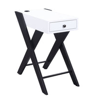 Wooden Frame Side Table with X Shaped Legs and 1 Drawer, White and Black - BM211110