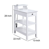 Wooden Frame Side Table with 3 Open Compartments and 1 Drawer, White - BM211112