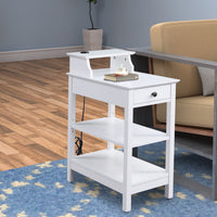 Wooden Frame Side Table with 3 Open Compartments and 1 Drawer, White - BM211112