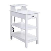 Wooden Frame Side Table with 3 Open Compartments and 1 Drawer, White - BM211112