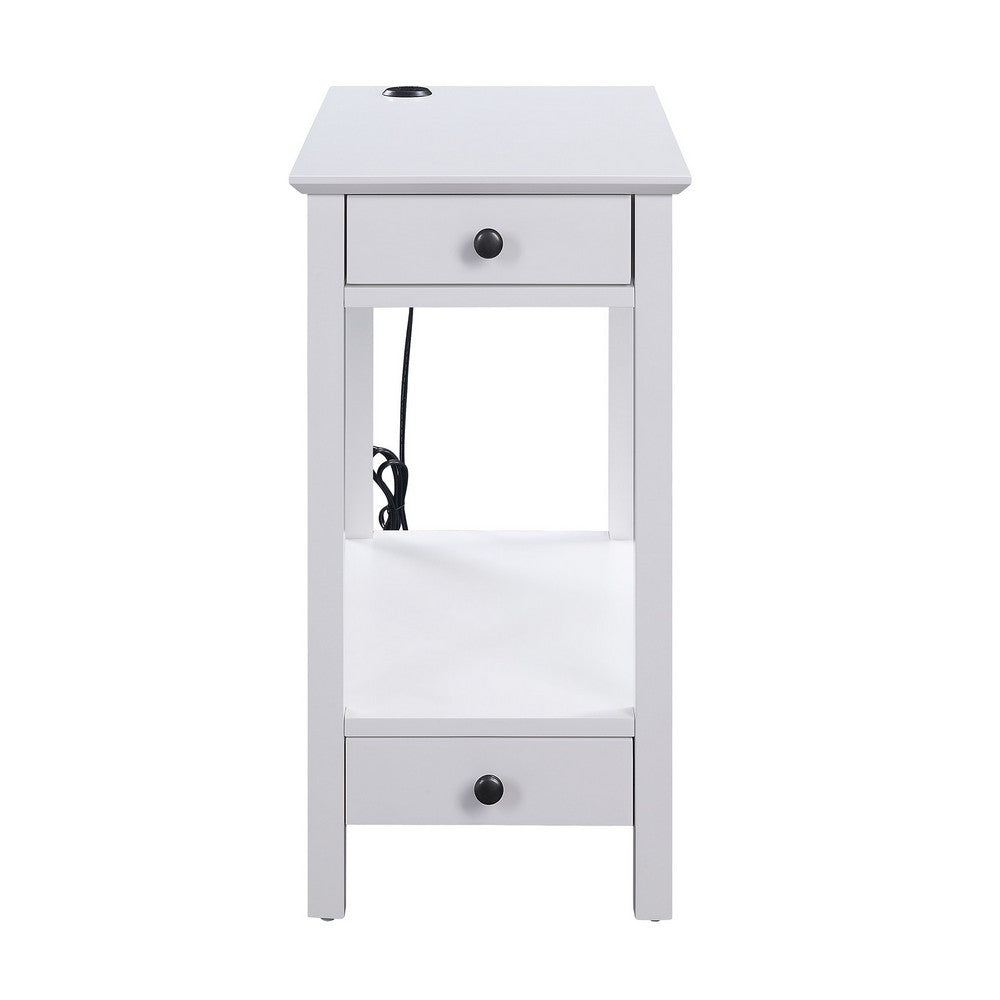 Wooden Frame Side Table with 2 Drawers and 1 Bottom Shelf, White - BM211113