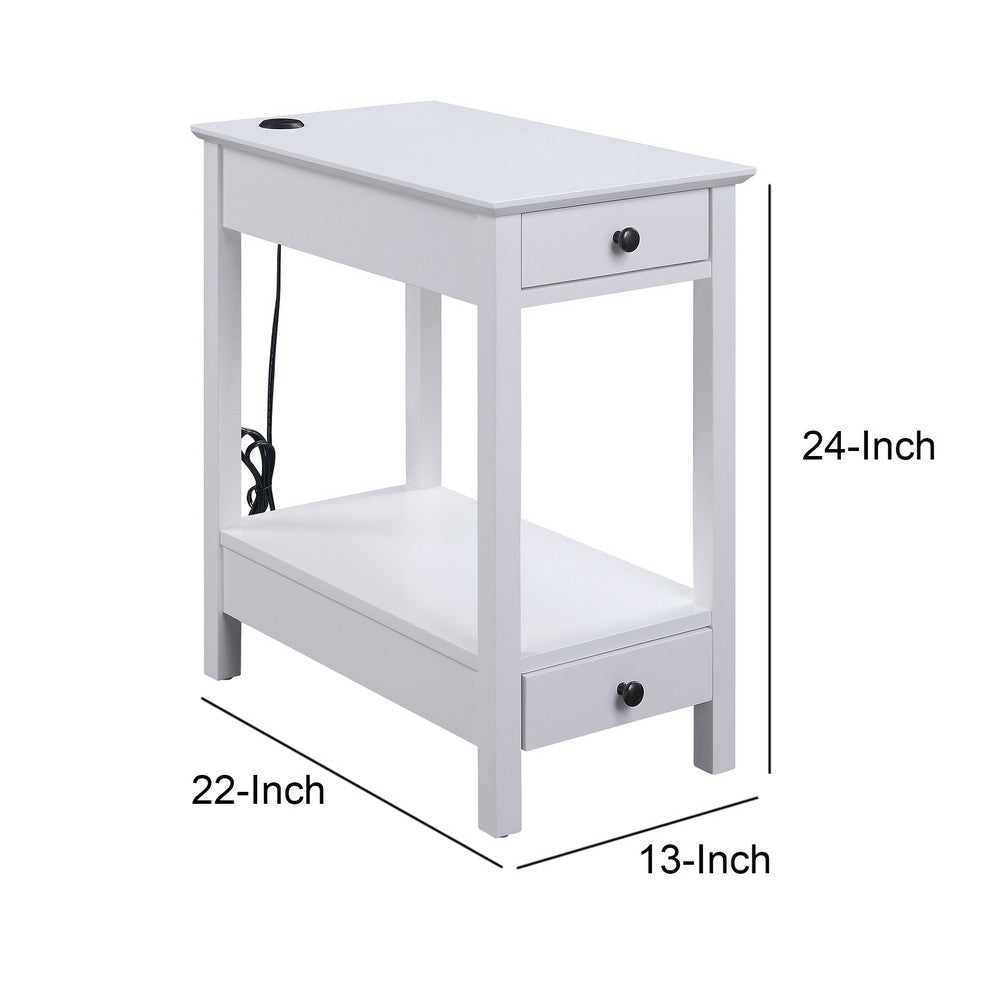 Wooden Frame Side Table with 2 Drawers and 1 Bottom Shelf, White - BM211113