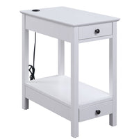 Wooden Frame Side Table with 2 Drawers and 1 Bottom Shelf, White - BM211113