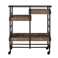 Metal Frame Serving Cart with 3 Open Storage and Casters, Brown and Black - BM211118