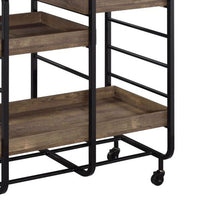 Metal Frame Serving Cart with 3 Open Storage and Casters, Brown and Black - BM211118