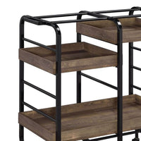 Metal Frame Serving Cart with 3 Open Storage and Casters, Brown and Black - BM211118