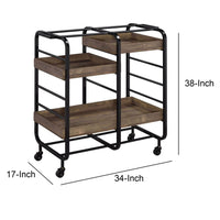 Metal Frame Serving Cart with 3 Open Storage and Casters, Brown and Black - BM211118