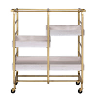 Metal Frame Serving Cart with Adjustable Compartments,Gold and Washed White - BM211119