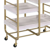 Metal Frame Serving Cart with Adjustable Compartments,Gold and Washed White - BM211119
