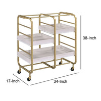 Metal Frame Serving Cart with Adjustable Compartments,Gold and Washed White - BM211119