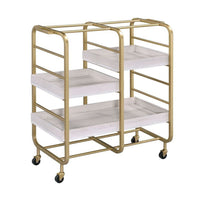 Metal Frame Serving Cart with Adjustable Compartments,Gold and Washed White - BM211119
