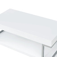 High Gloss Contemporary Coffee Table with Bottom Shelf in White and Silver - BM211121