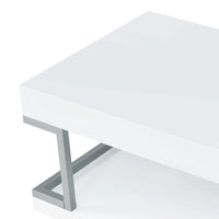 High Gloss Contemporary Coffee Table with Bottom Shelf in White and Silver - BM211121