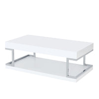 High Gloss Contemporary Coffee Table with Bottom Shelf in White and Silver - BM211121