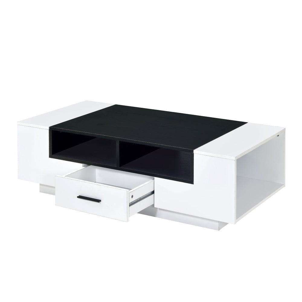 Contemporary Coffee Table with Drawer and Open Compartment in Black and White - BM211122