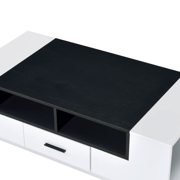 Contemporary Coffee Table with Drawer and Open Compartment in Black and White - BM211122