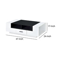 Contemporary Coffee Table with Drawer and Open Compartment in Black and White - BM211122